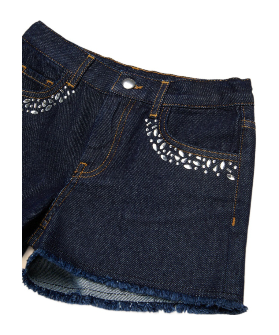 Marni Dark Denim Shorts With Rhinestones In Blue