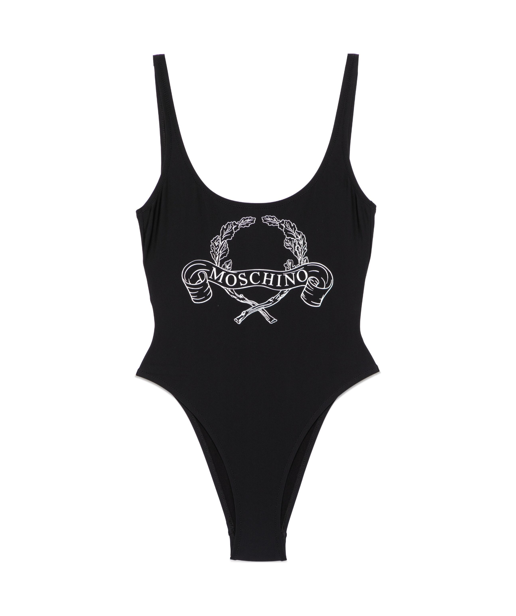 Moschino Couture One-piece Swimsuit Laurel Crown Logo In Black