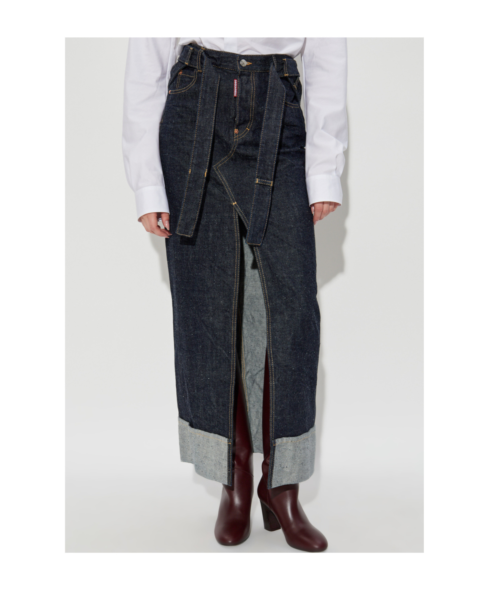 Dsquared2 X Magliano Belted Denim Maxi Skirt In Blue