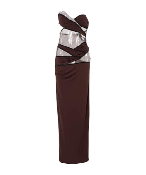Nensi Dojaka Sequined Draped Gown In Brown