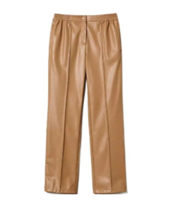 Shop Twinset Oval T-plaque Faux-leather Trousers In Nude