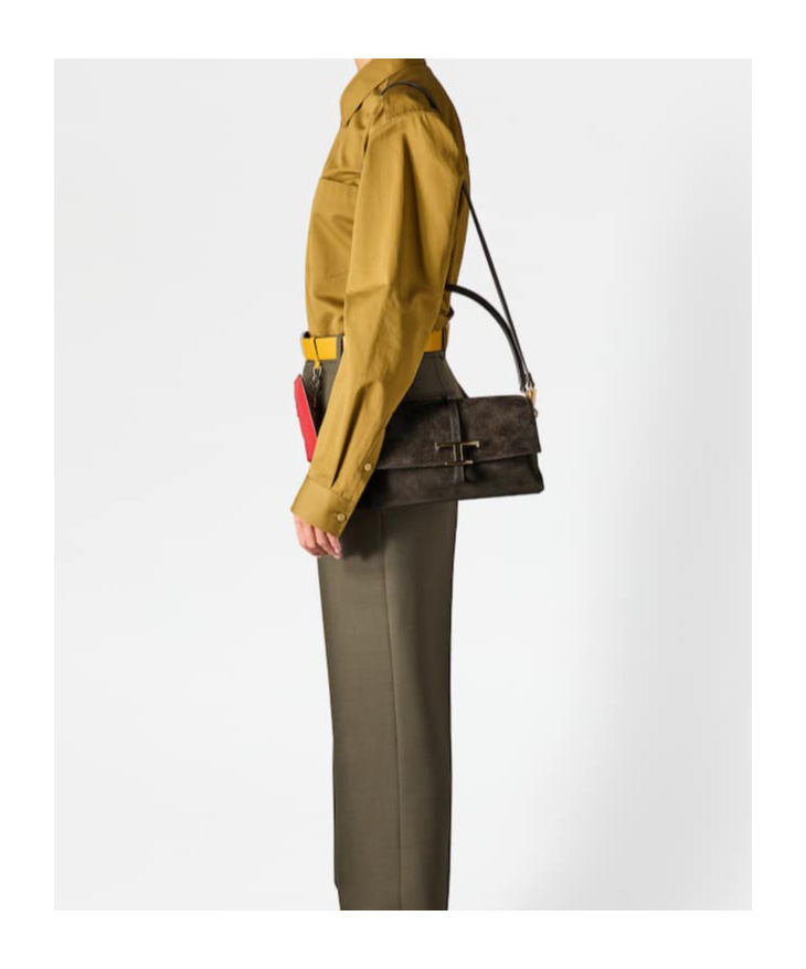Tod's Mini T Timeless Suede Shoulder Bag In Brown