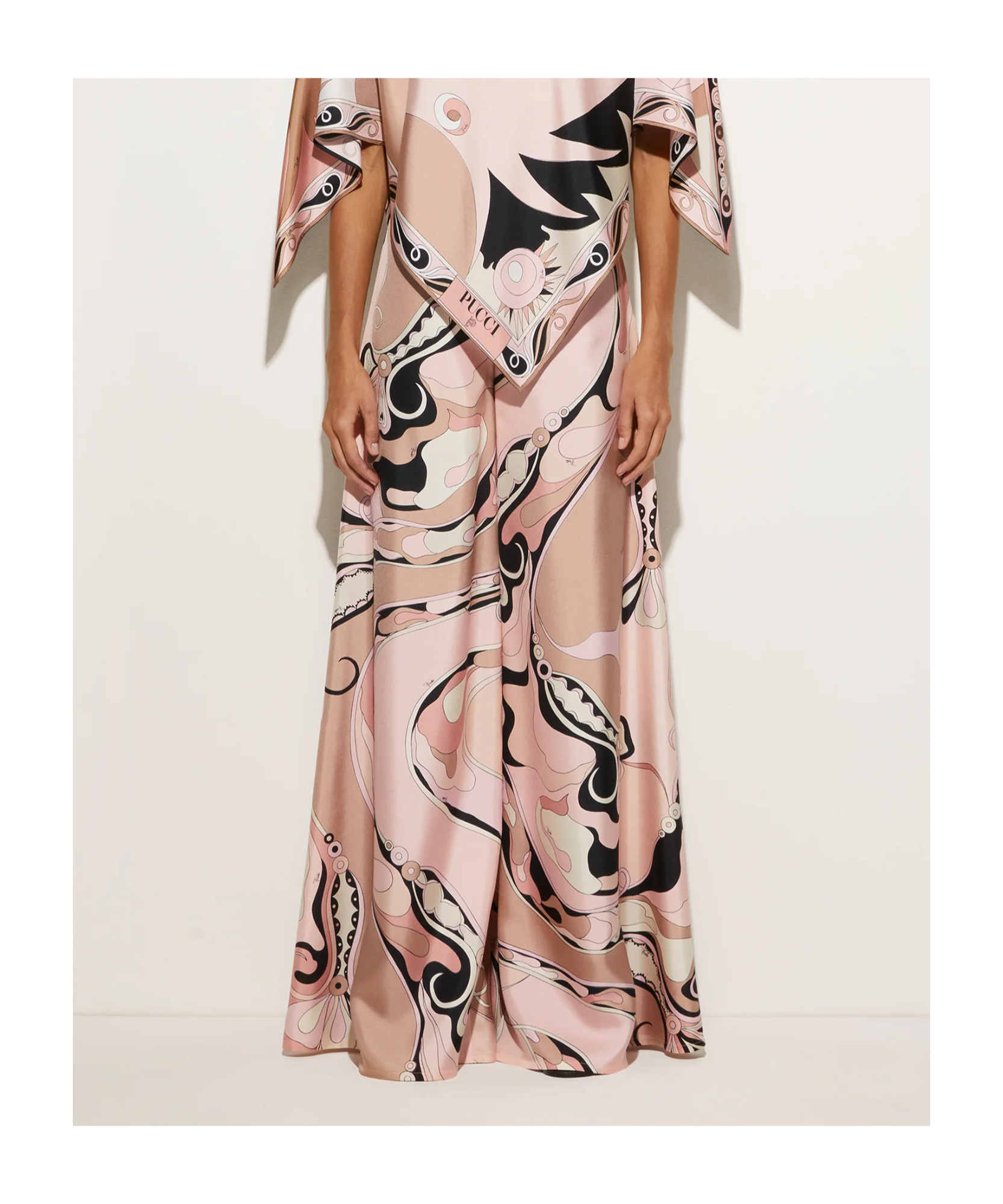 Emilio Pucci Orchidee Print Silk Twill Wide-leg Pants In Nude