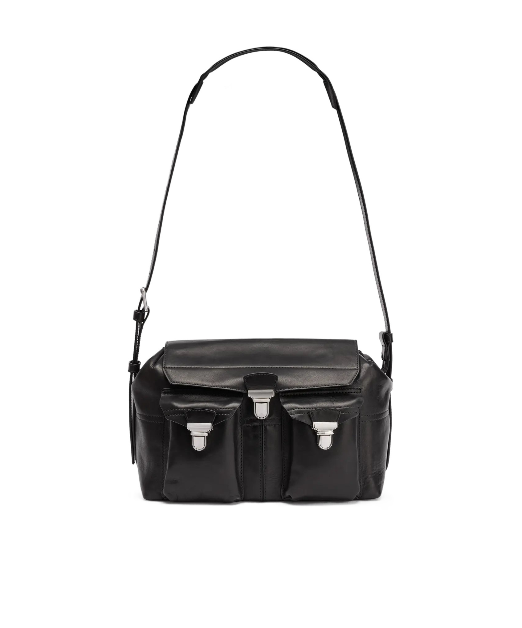Lemaire Weekend Gear Leather Crossbody Bag With Pockets In Black