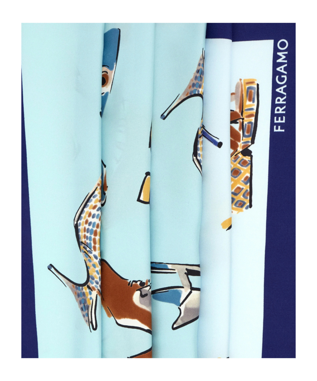 Ferragamo Genio Print Silk Scarf In Blue