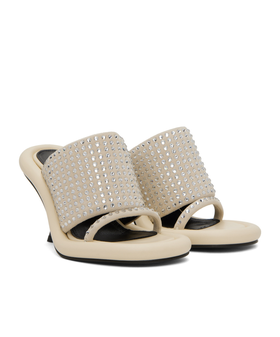 Jw Anderson Bumper-tube Crystal-embellished 90mm Mules In Nude