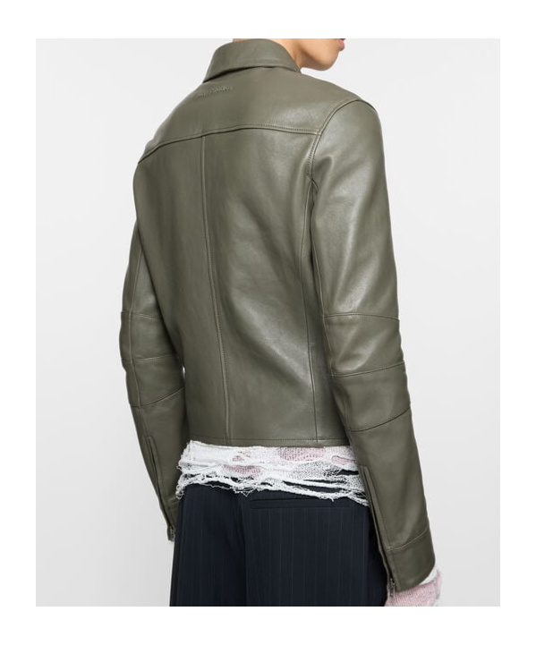 Acne Studios Khaki Paneled Leather Jacket In Gray
