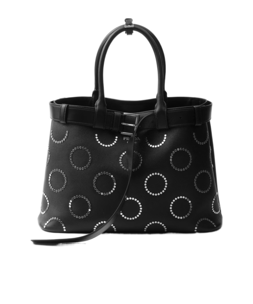Prada Stud-embellished Buckle Tote Bag In Black