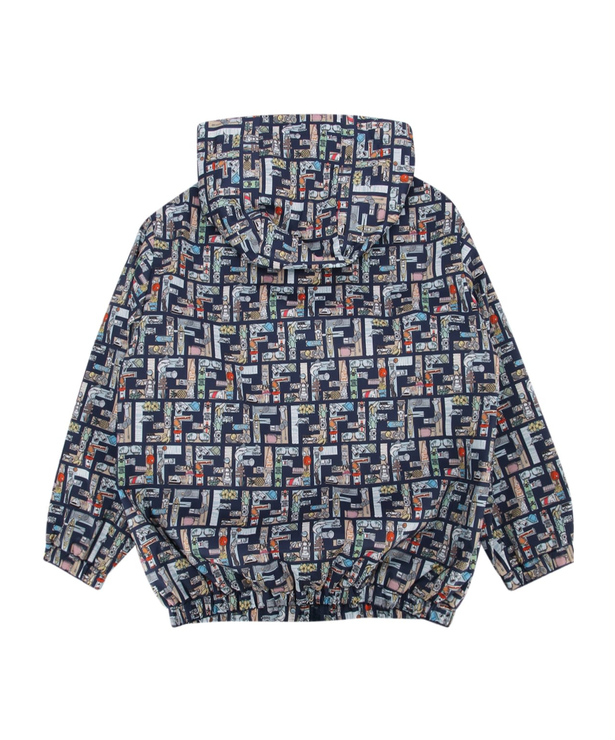 Fendi Patterned Hooded Jacket In Blue
