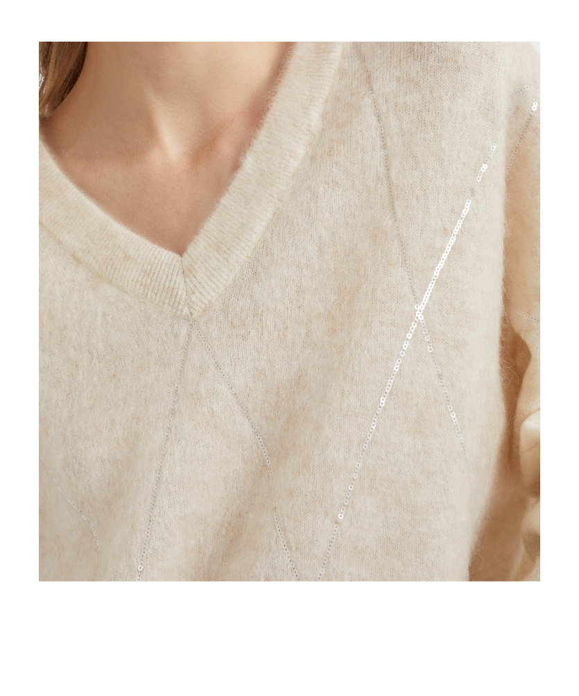 Brunello Cucinelli Mohair-blend Argyle Embroidery Sweater In Nude