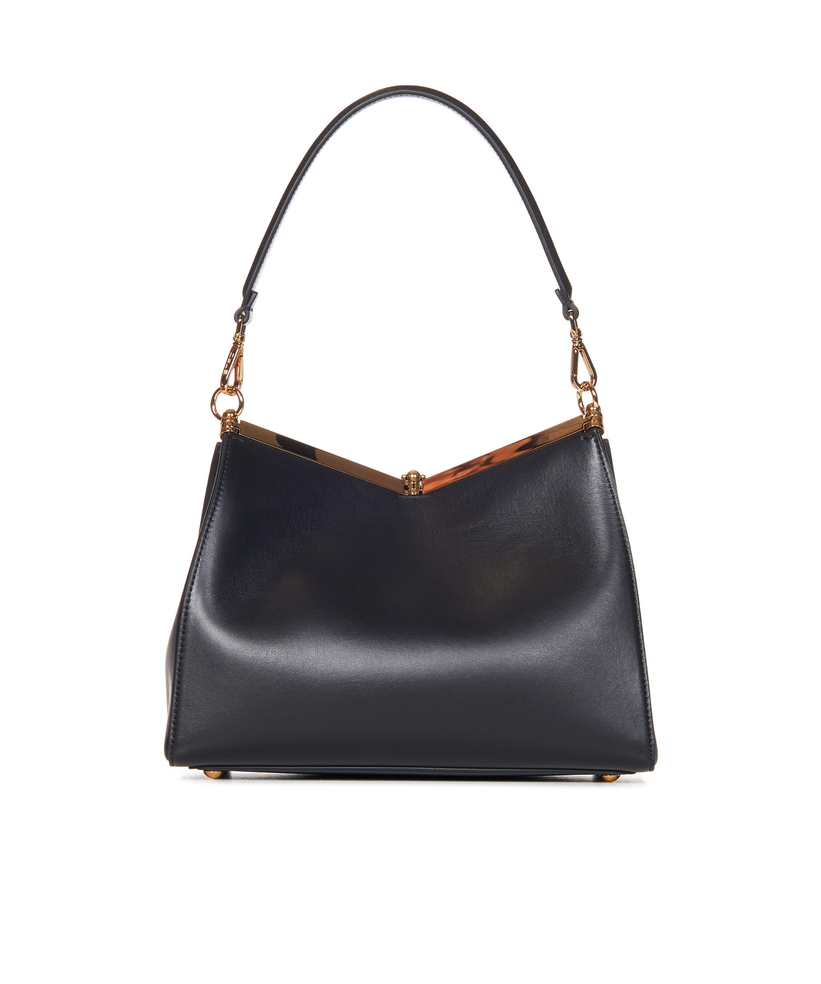 Etro 'small Vela' Black Shoulder Bag With Logo And Pegasus Charm In Black