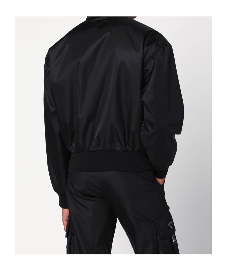 Prada Low-shoulder-sleeve Zip-front Jacket In Black