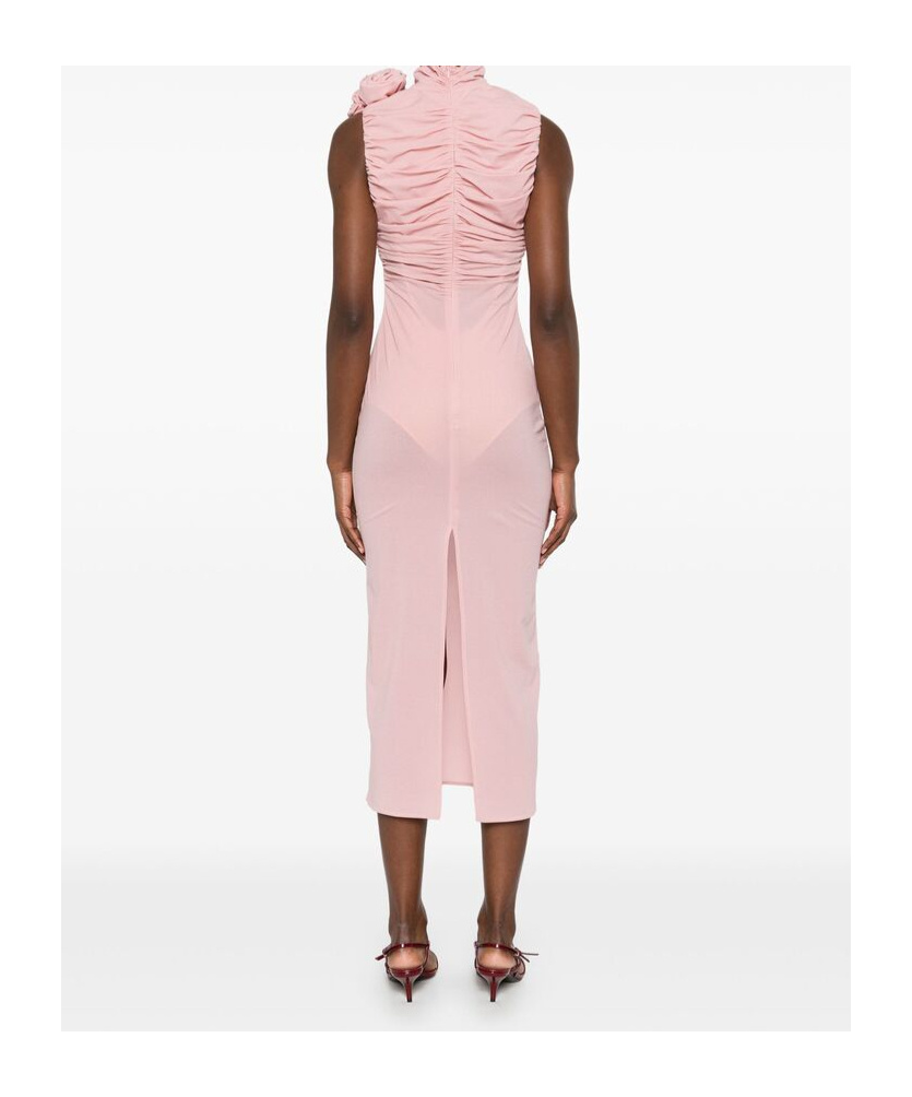 Magda Butrym Rosette Stretch-silk Maxi Dress In Pink