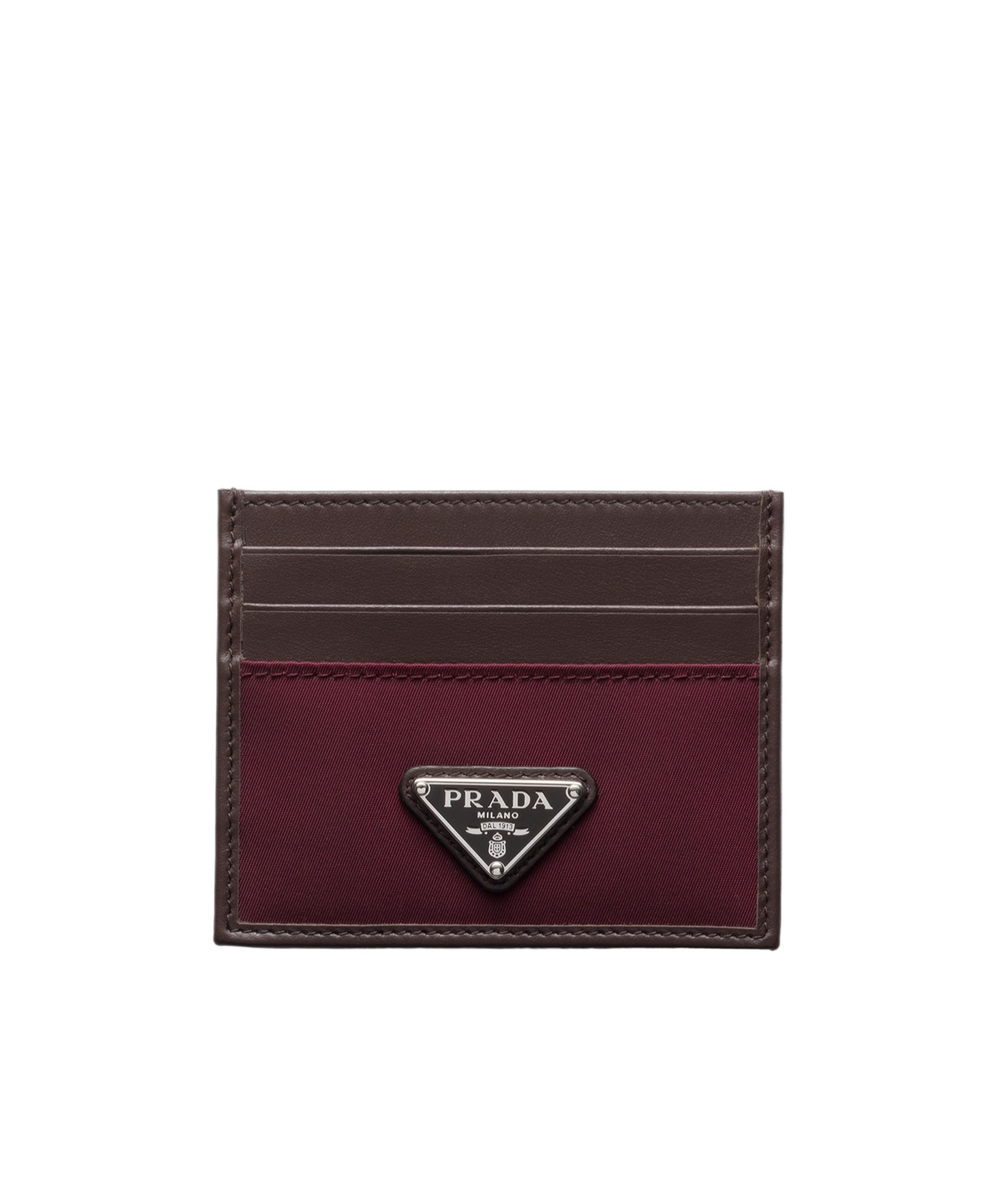 Prada Triangle-logo Two-toned Cardholder In Burgundy