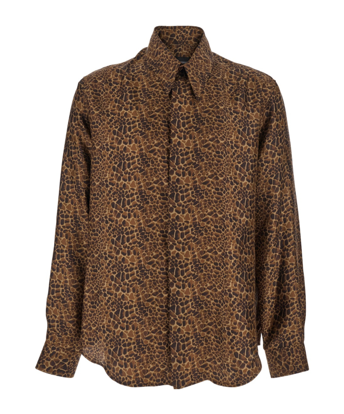 Emporio Armani Brown Shirt With Leopard Print And Pointed Collar In Silk Man In Brown