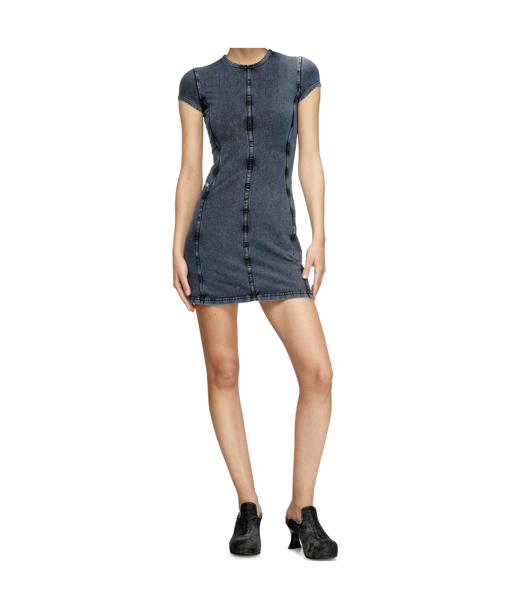 Diesel Knee Length Denim Dress With Contrast Stitching In Gray