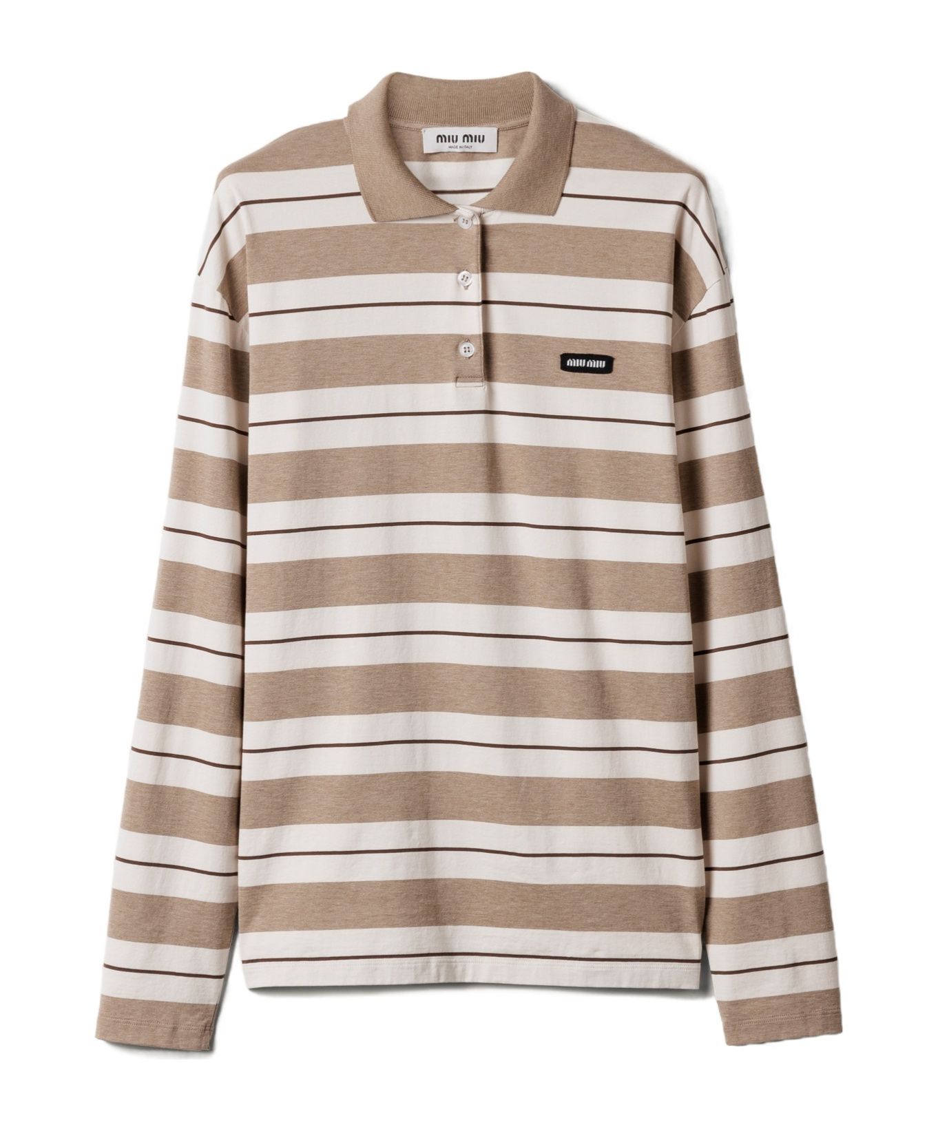 Miu Miu Logo Striped Cotton Jersey Polo Shirt In Multi