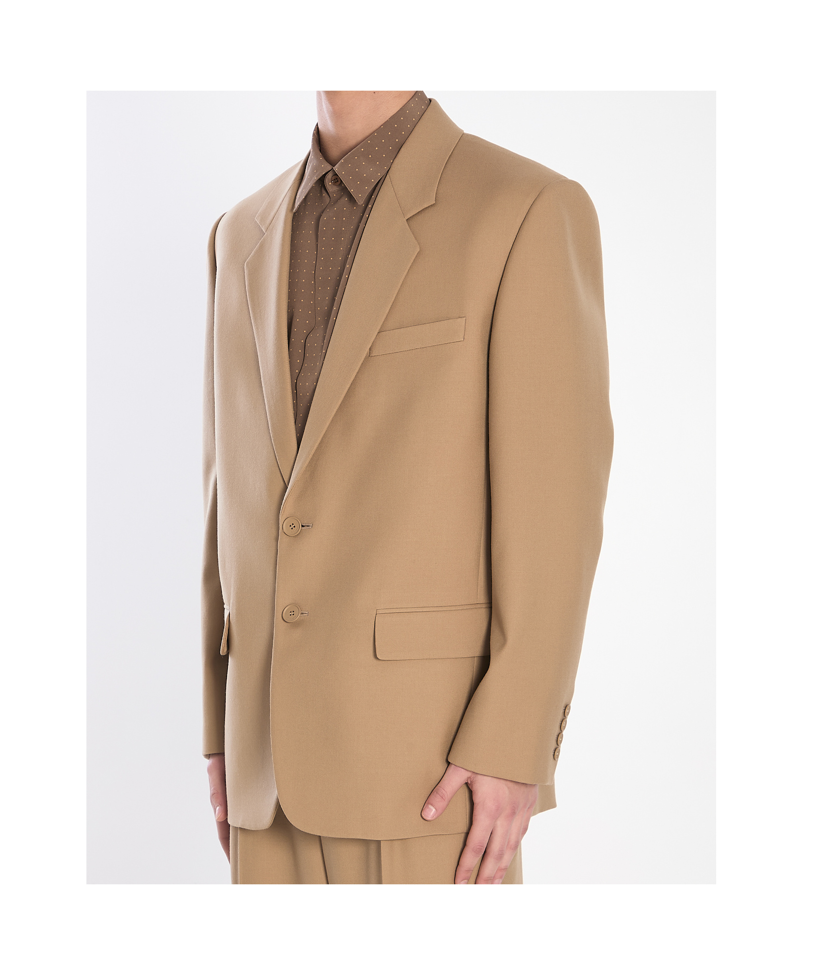 Saint Laurent Paris Men Wool Gabardine Single-breasted Jacket In Nude