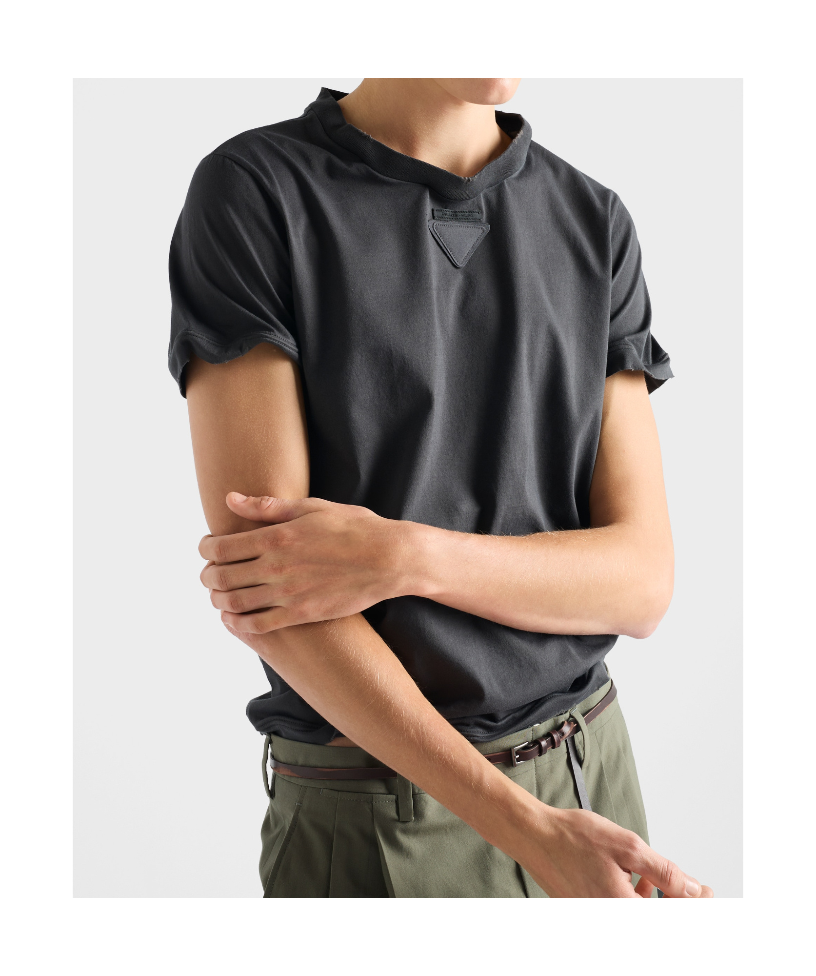 Prada Shapeable Cotton T-shirt In Gray