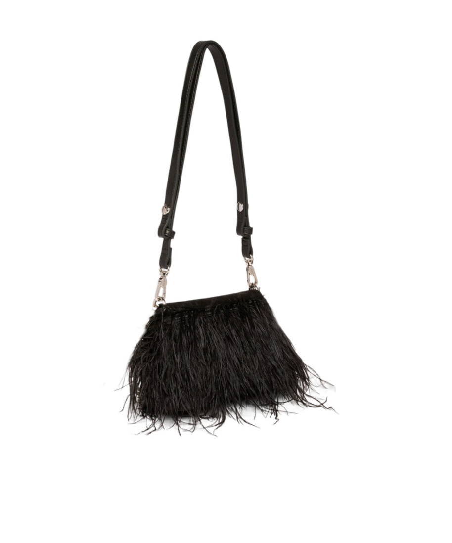 Liu •jo Feather-trimmed Shoulder Bag In Black