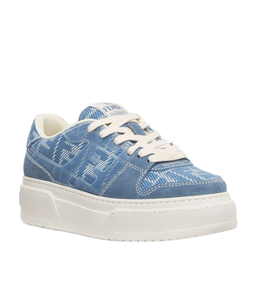 Shop Fendi Denim-effect Ff Jacquard And Light Blue Suede Platform Low Tops In White
