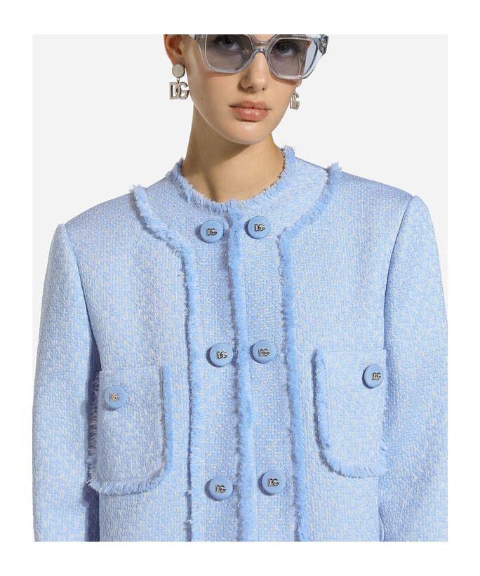 Dolce & Gabbana Single-breasted Raschel Tweed Coat In Blue