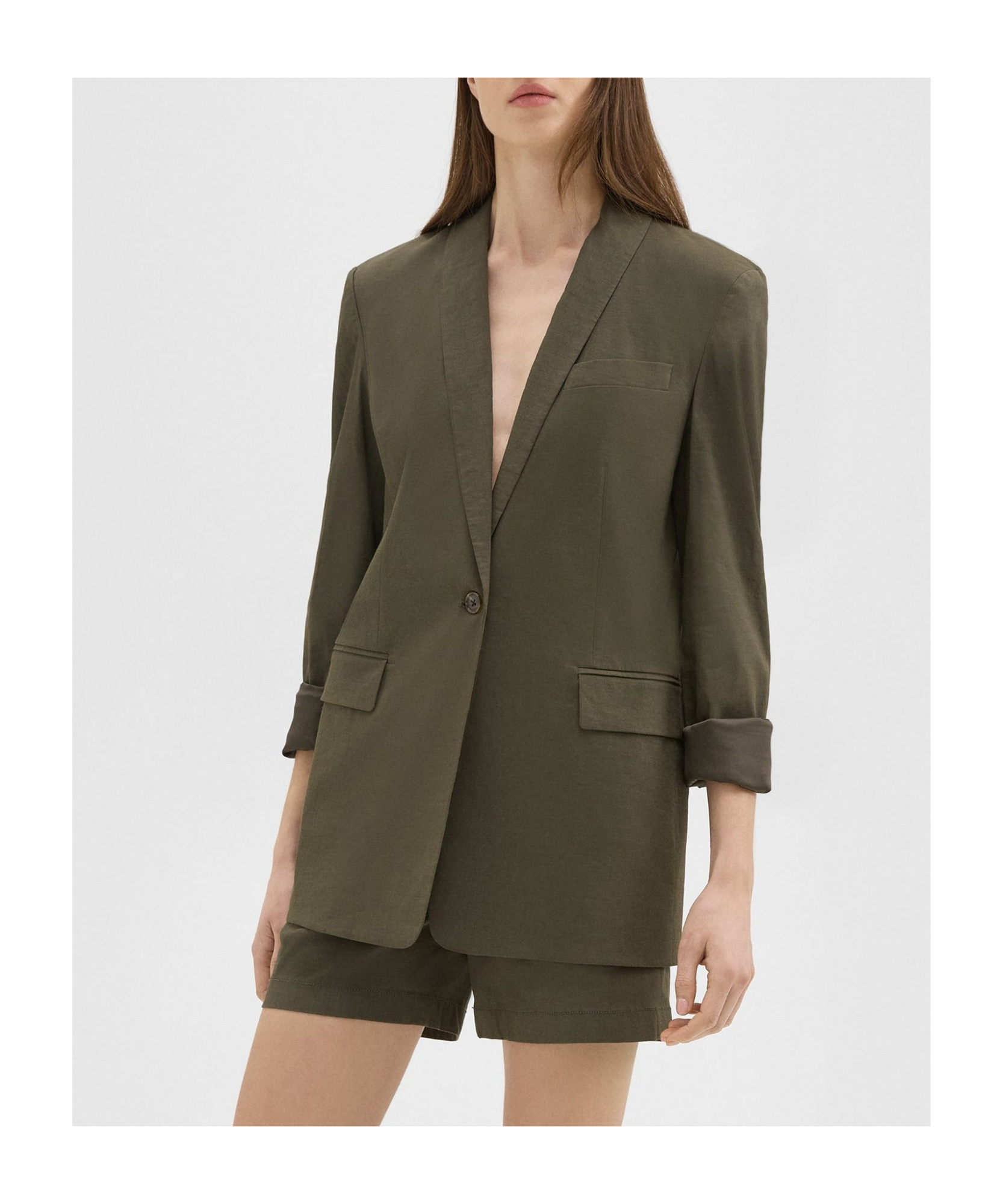 Theory Roll-sleeve Suit Coat In Brown