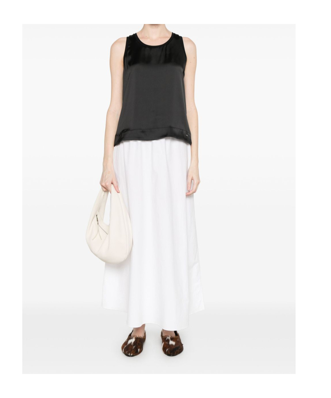 Herno Glam Knit Effect Satin Tank Top In Black