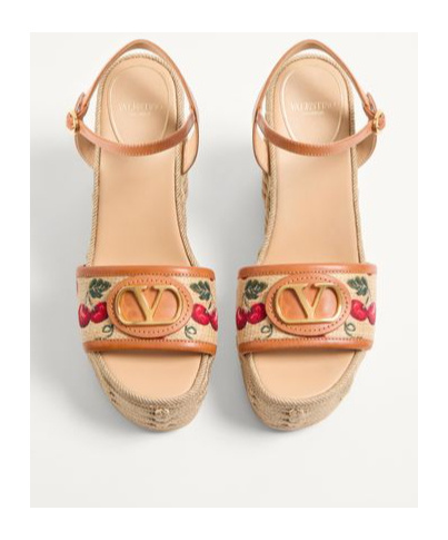 Valentino Natural Logo Wedges In Nude