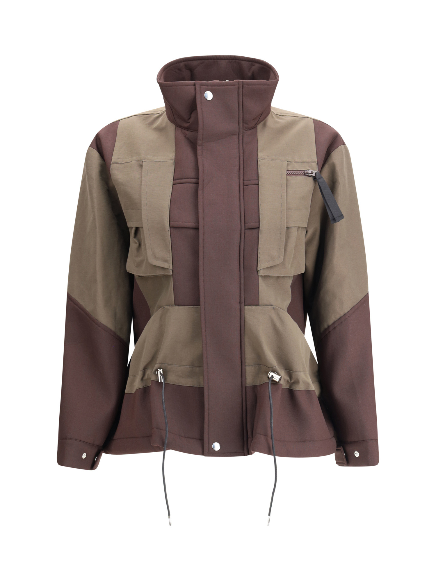 Sacai Paneled High-neck Bomber Jacket In Brown