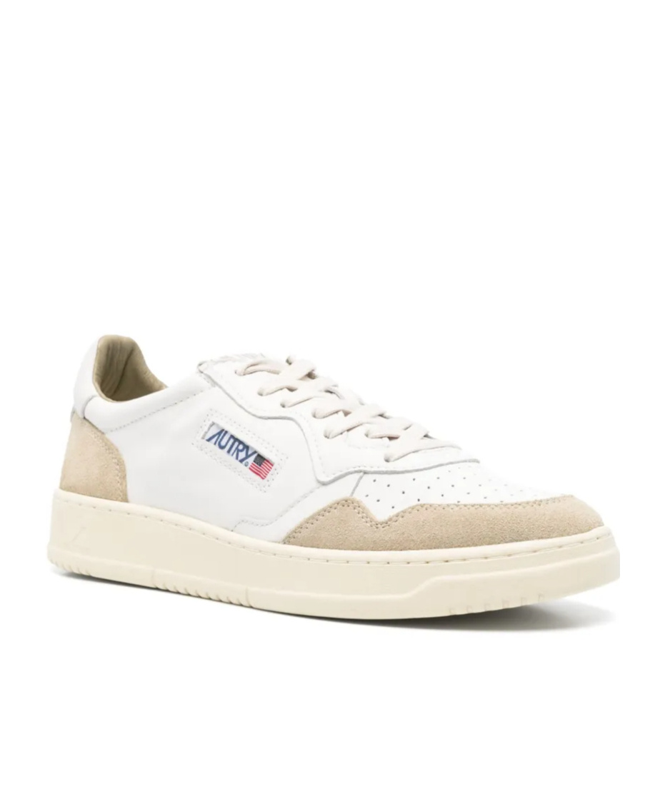 Autry Medalist White Low Top Sneakers With Beige Suede Details In Leather Man