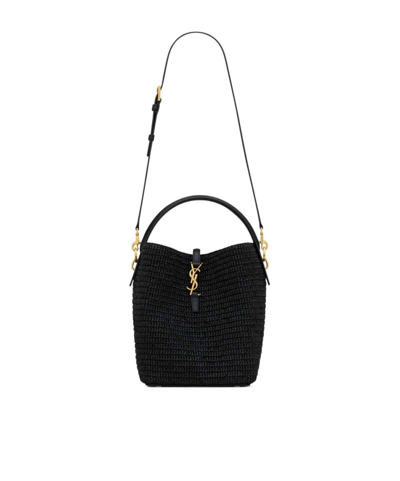Saint Laurent Le 37 Raffia Bucket Bag In Black