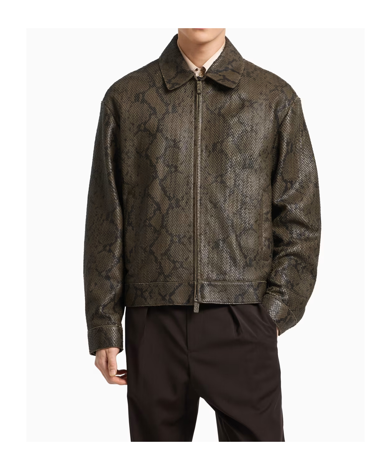 Emporio Armani Lambskin Nappa Leather Blouson In A Python Print In Brown