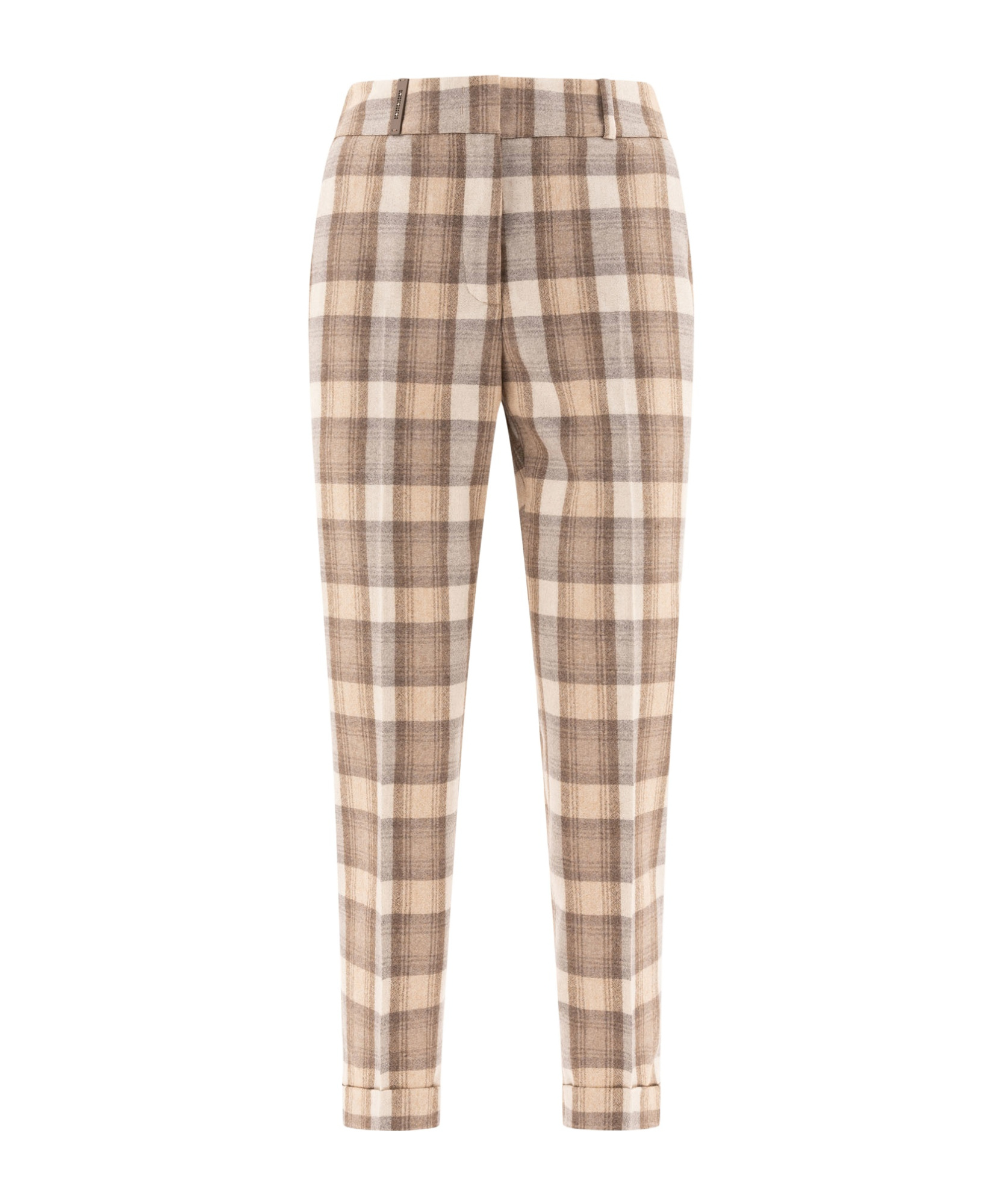 Peserico Check Wool Trousers In Nude