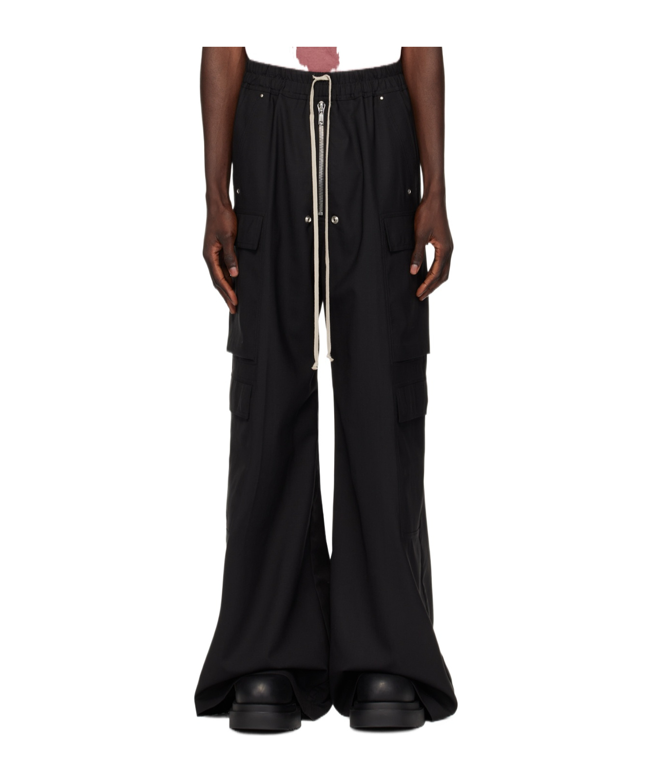 Rick Owens Mens Cargobelas Flared Wide-leg Relaxed-fit Woven Trousers Black In Black