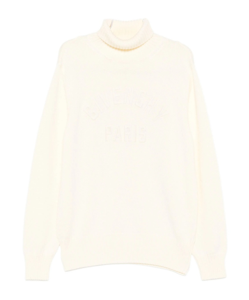 Givenchy Ribbed High Neck Sweater With Embossed Logo Detail In Neutral