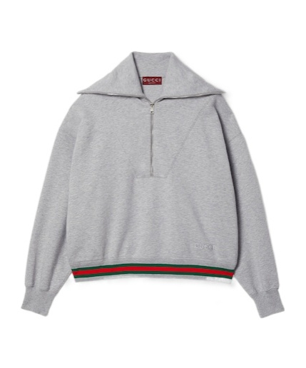 Gucci Grey Sweatshirt With Half Zip Closure And Web Detail On The Waist In Jersey Woman In Gray