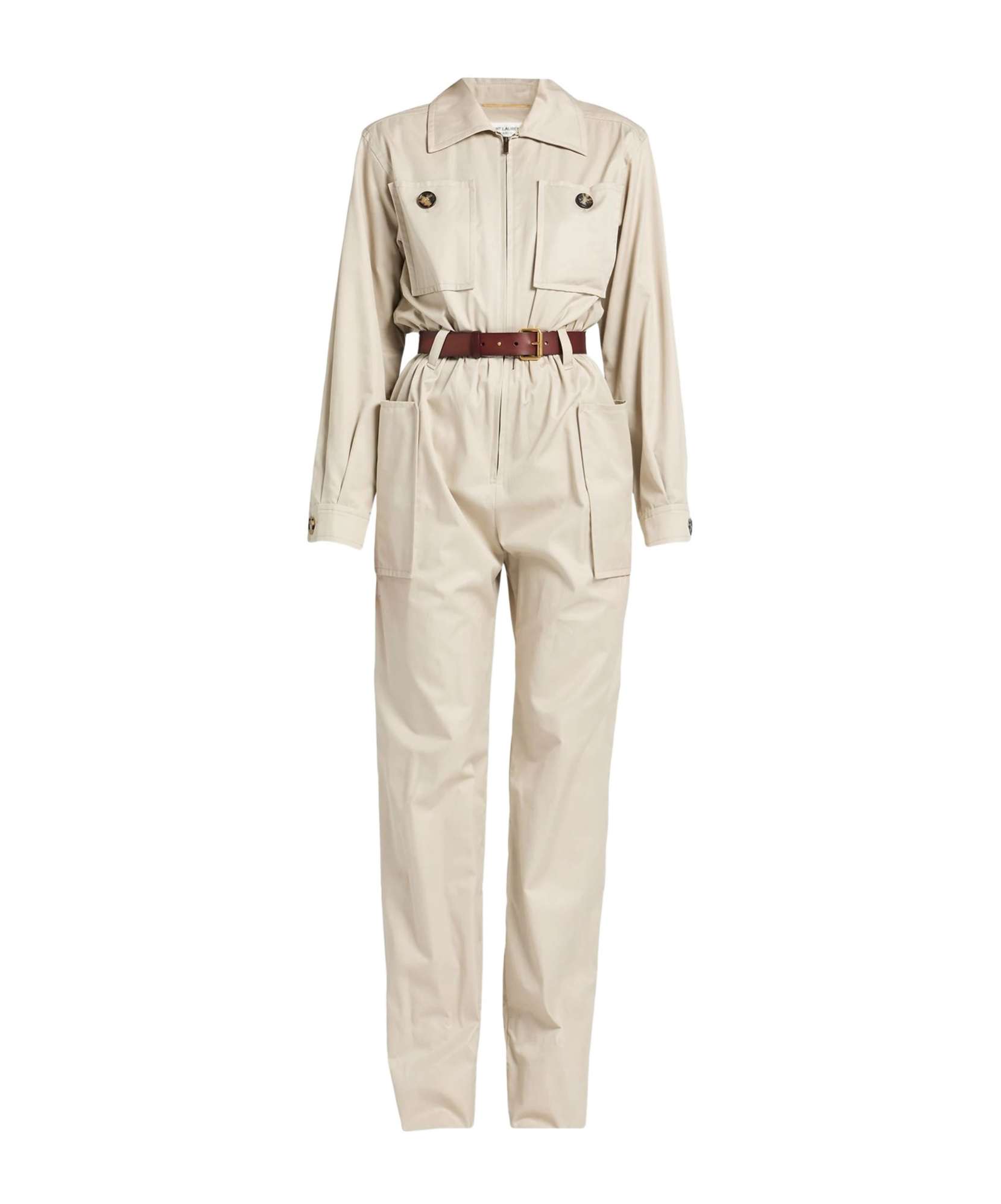 Saint Laurent Long Sleeves Jumpsuit In Nude
