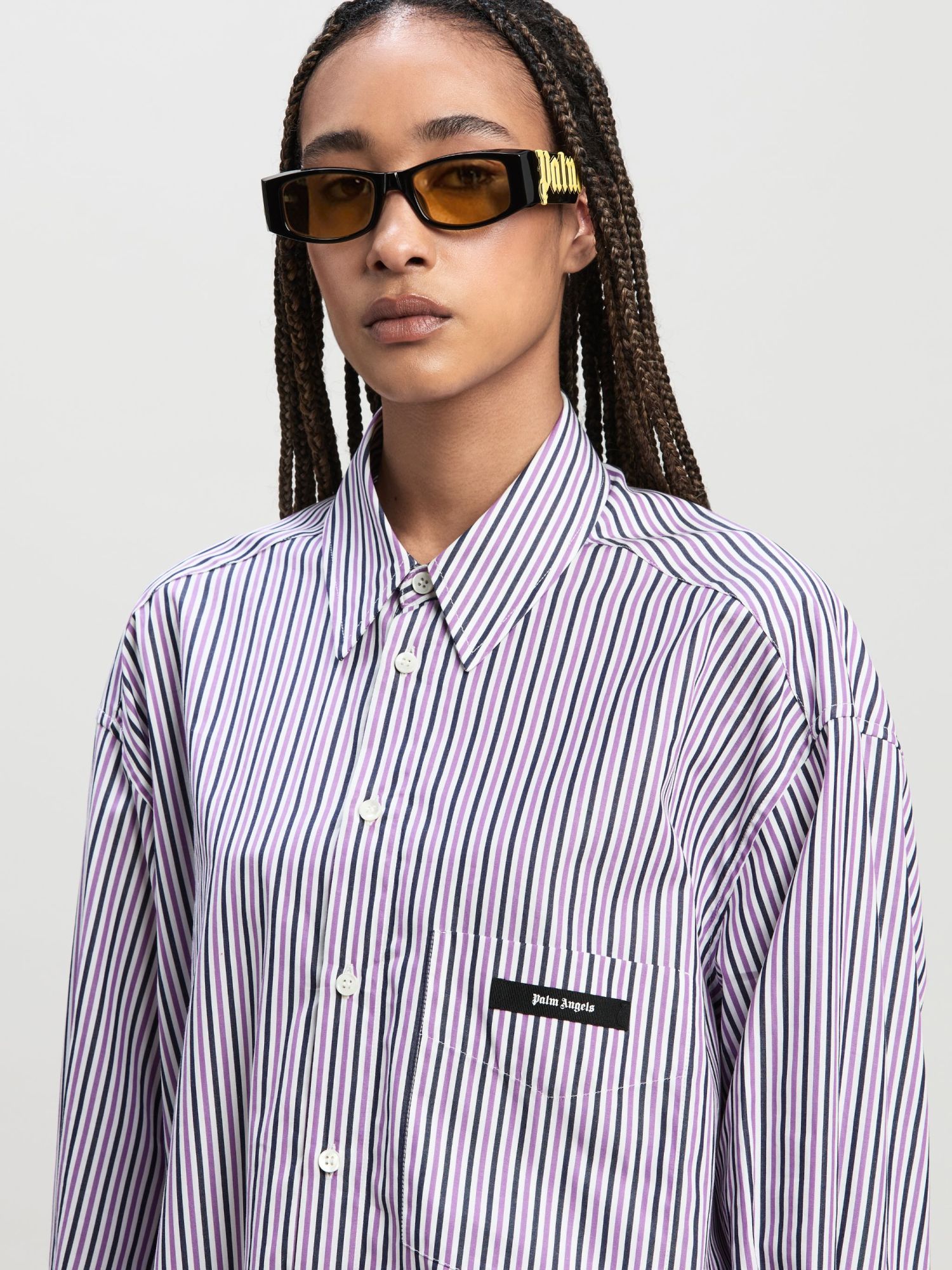 Palm Angels Logo Patch Striped Shirt In Purple