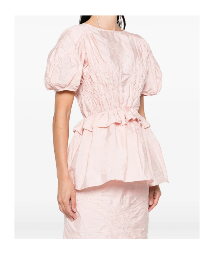 Cecilie Bahnsen Puff-sleeve Ruffled Top In Pink