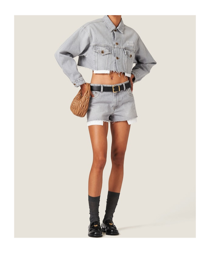 Miu Miu Edge-edged Denim Shorts In Grey