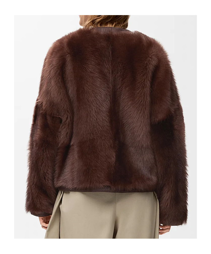 Loewe Lamb Shearling V-neck Cardigan In Brown