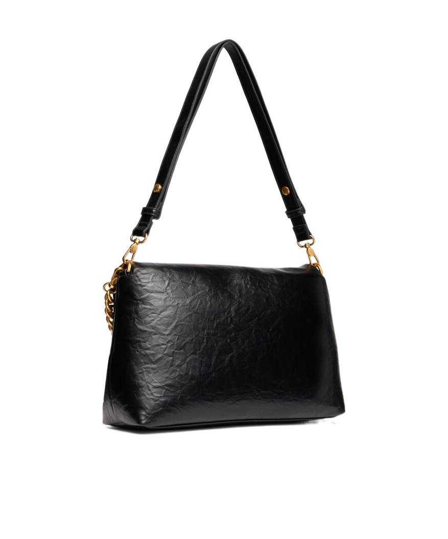 Liu •jo Liu Jo Crinkled Faux Leather Shoulder Bag In Black