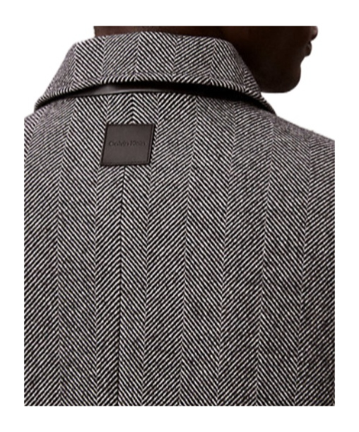 Calvin Klein Single-breasted Herringbone Coat In Gray