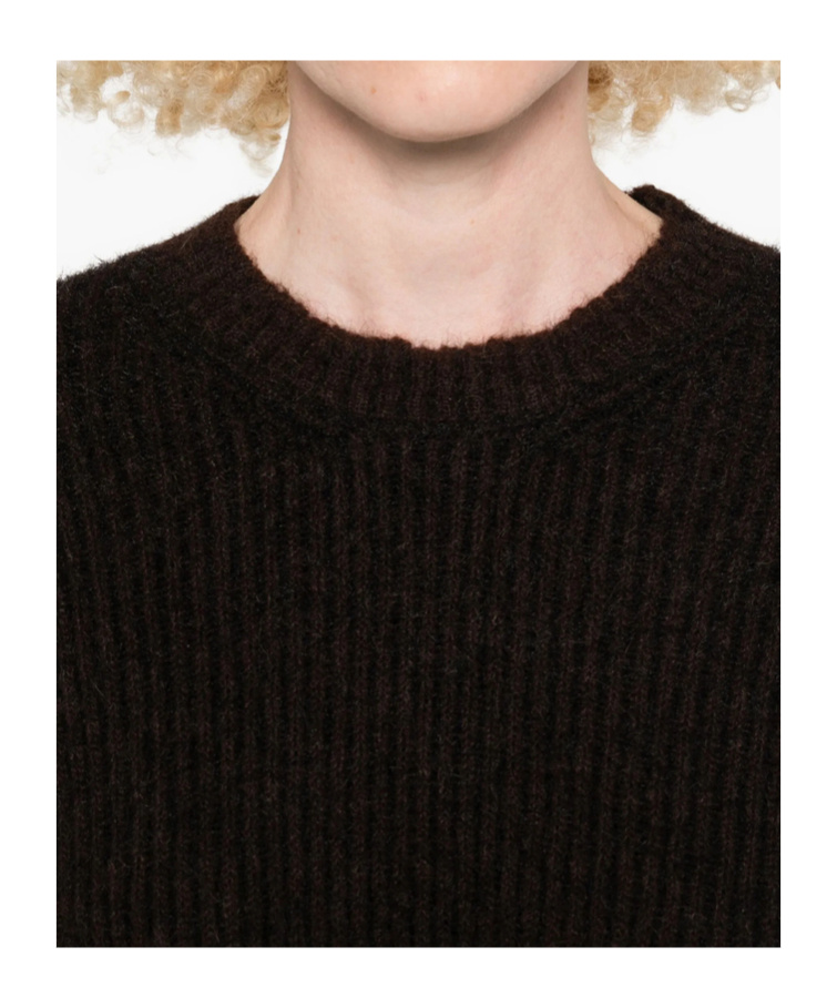 Uma Wang Ribbed Crew-neck Sweater In Brown