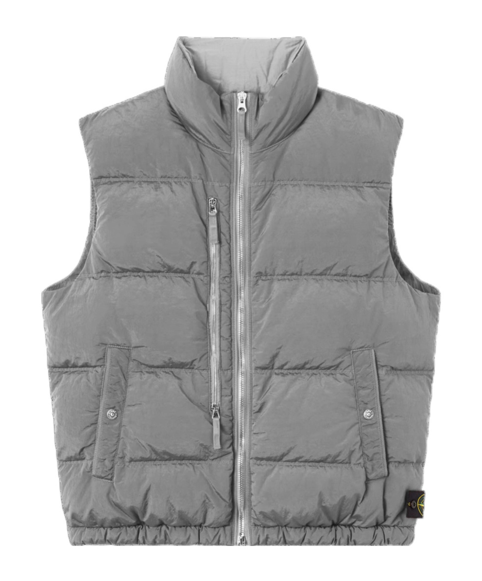 Stone Island Down Vest With Anti-drop And Dual Zip Pockts In Gray