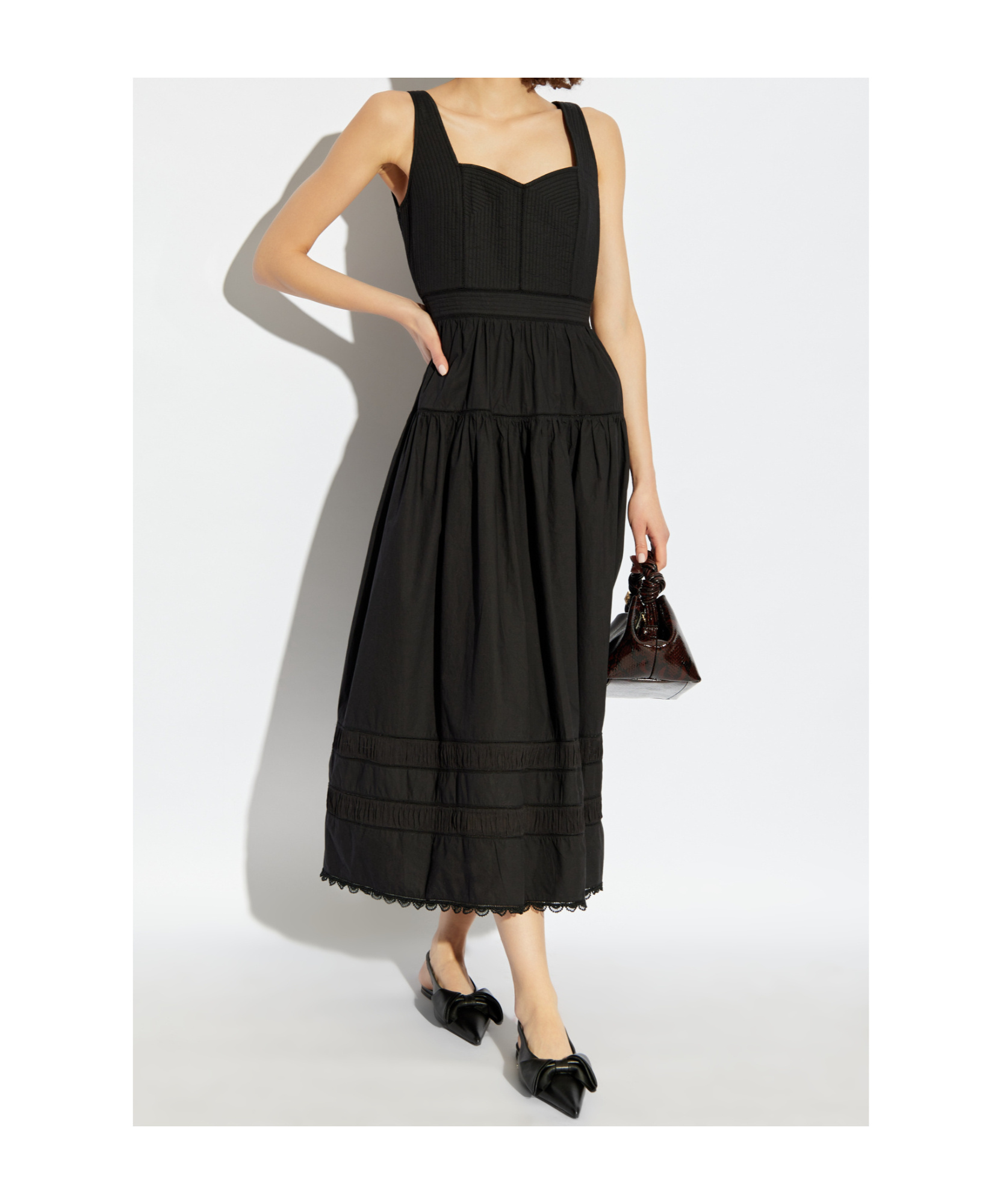 Ulla Johnson Isadora Tiered Lace-trimmed Cotton-poplin Midi Dress In Black