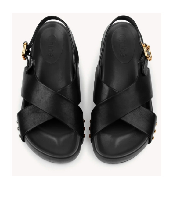 Chloé Round Toe Flat Sandals In Black