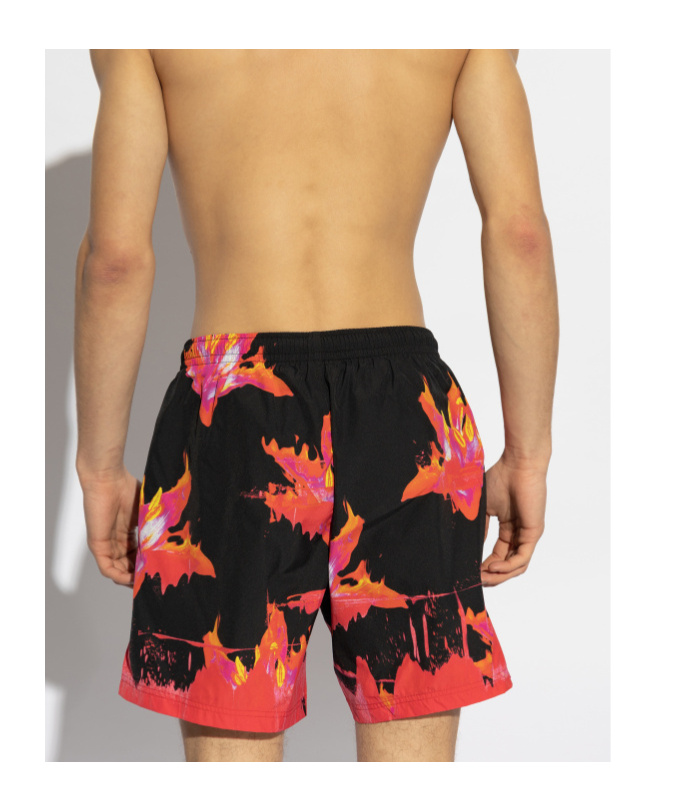 Alexander Mcqueen Lily Print Swim Shorts In Black