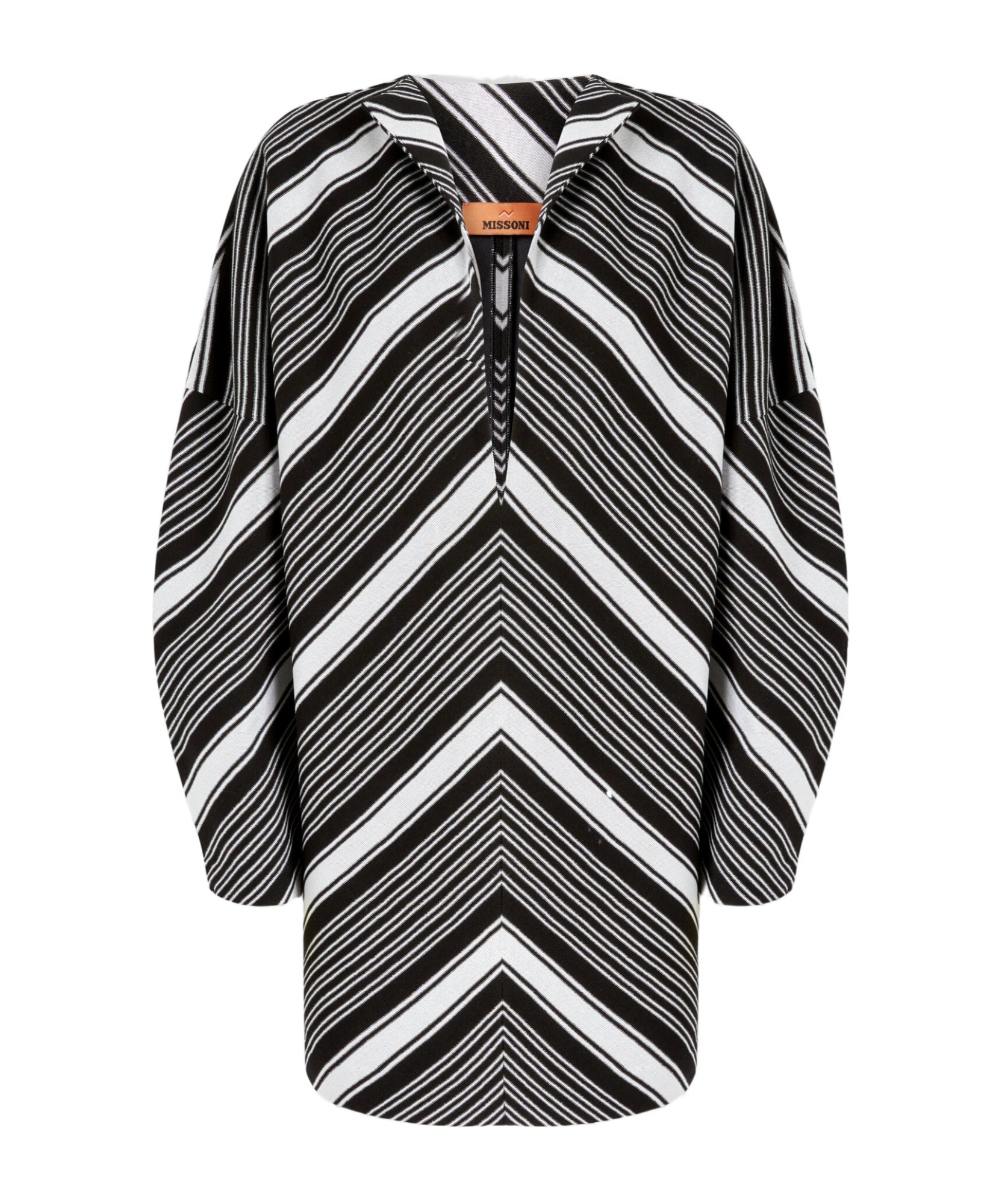 Missoni Black Chevron Viscose Mini Dress With Oversized Sleeves In Black